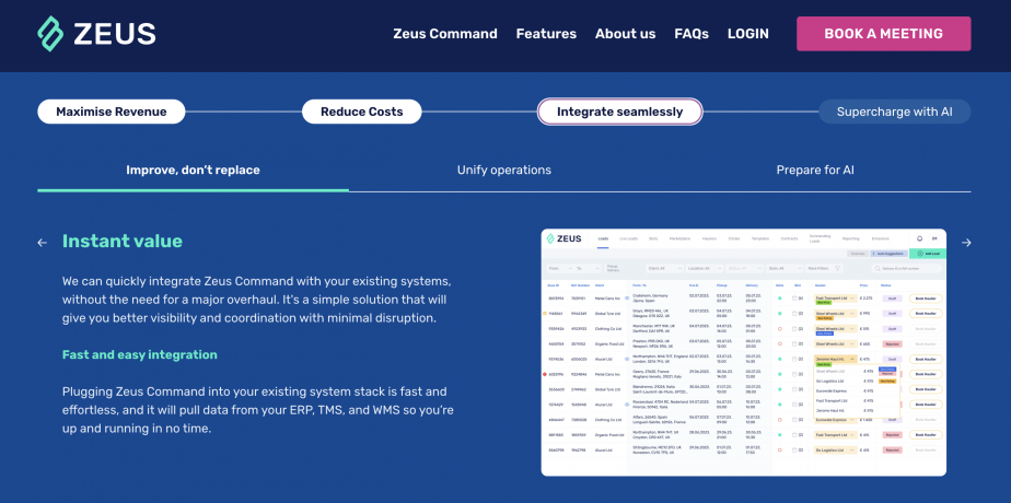 Screenshot of the Zeus website showing copy written by Helen