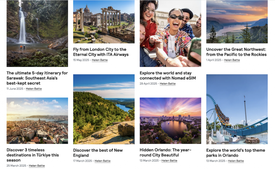 Screengrab of Skyscanner author page for Helen Batte showing several articles written by Helen