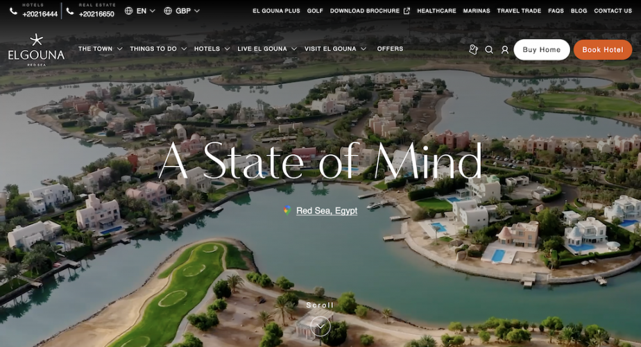 Screengrab of El Gouna homepage